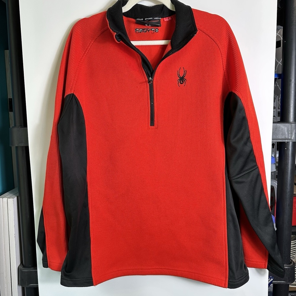 Spyder Core Sweater Quarter Zip Fleece Pullover Red Black Mens Size XL - Picture 2 of 8